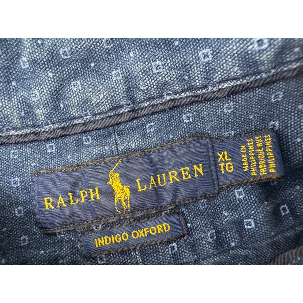 Polo Ralph Lauren Indigo Oxford Shirt Mens XL Chambray Dobby Dot Long Sleeve - Picture 2 of 8